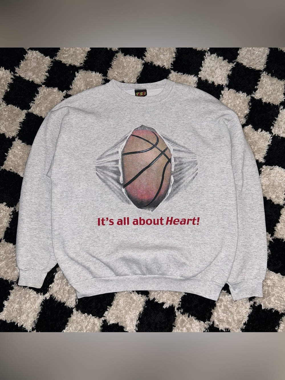 Vintage 90s TSI Sweatshirt Mens XL Heather Grey Basketball Graphic - All Heart
